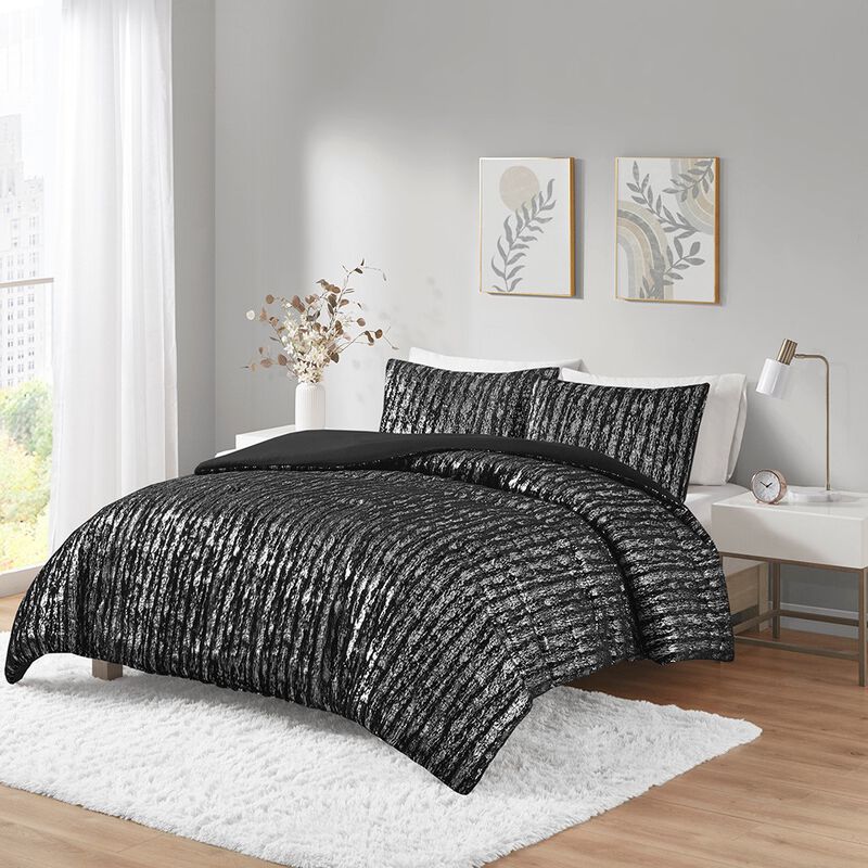 Gracie Mills Maelona Metallic Print Faux Fur Duvet Cover Set