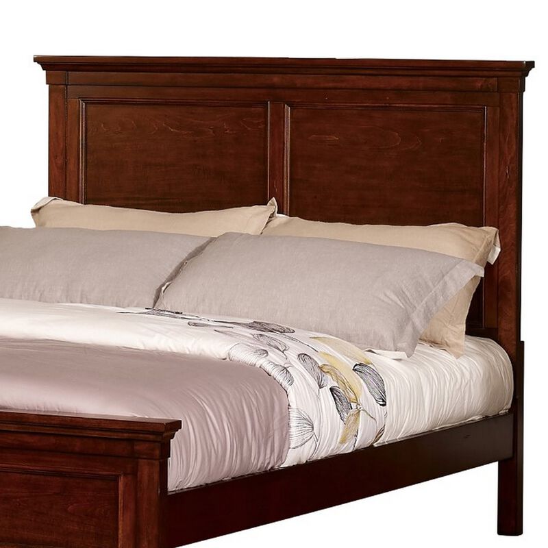 Umi Queen Size Bed, Classic Panel Design with Molded Details, Brown Wood - Benzara