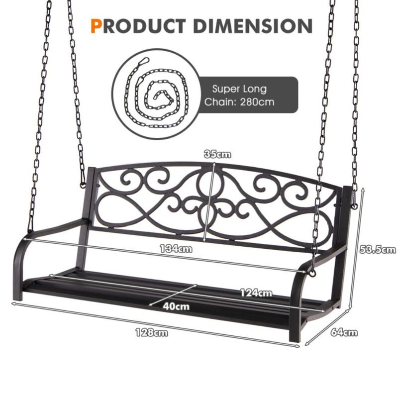 Hivvago Outdoor 2-Person Metal Porch Swing Chair with Chains