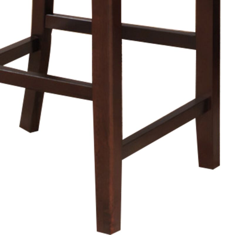 41 Inch Wood Counter Height Chair, Leatherette Seat, Dark Brown, Set of 2-Benzara
