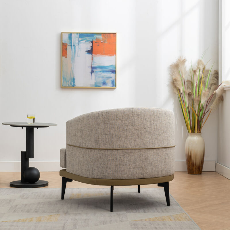 Modern Twotone Barrel Fabric Chair, Upholstered Round Armchair For Living Room Bedroom Reading Room