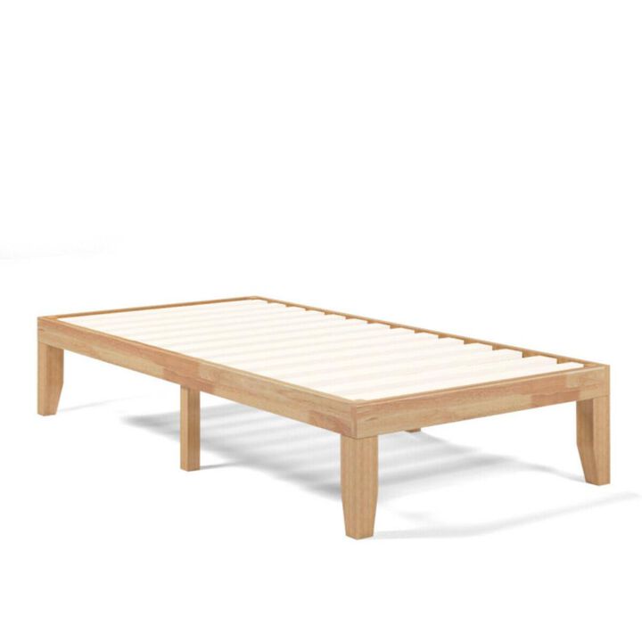 Hivvago 14 Inch Twin Size Rubber Wood Platform Bed Frame with Wood Slat Support