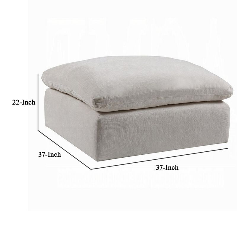 Shar Modular Ottoman, Pillow Top Cushion, Plush Ivory Linen Fabric - Benzara