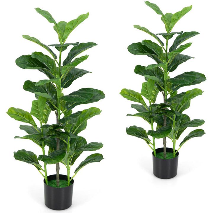 Hivvago 2-Pack Artificial Fiddle Leaf Fig Tree for Indoor and Outdoor