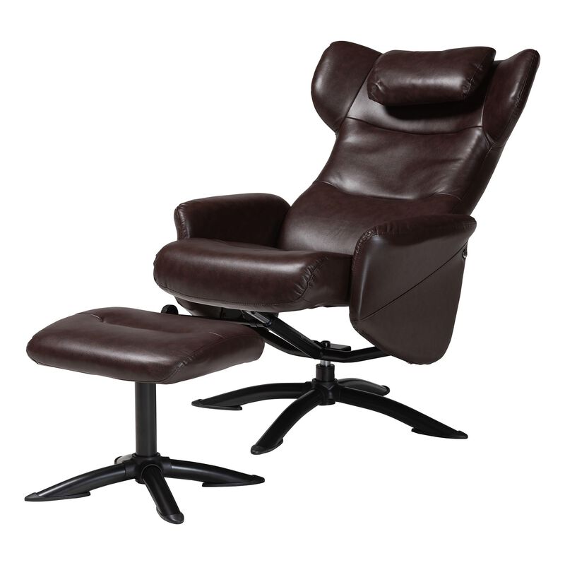 Baxton Studio Elwood Modern Black Faux Leather 2 Piece Lounge Chair and Footrest Set