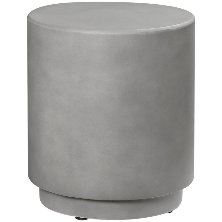 Light Gray Outdoor Table: Round Concrete-Finish Side Table