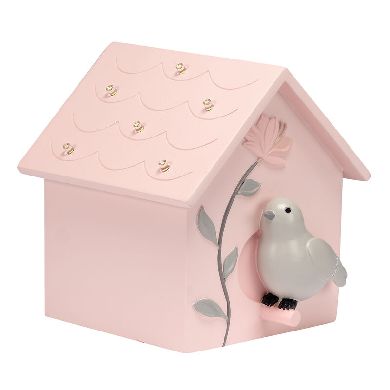 Lambs & Ivy Petals Pink/Gray Birdhouse Table Top Night Light LED Lamp