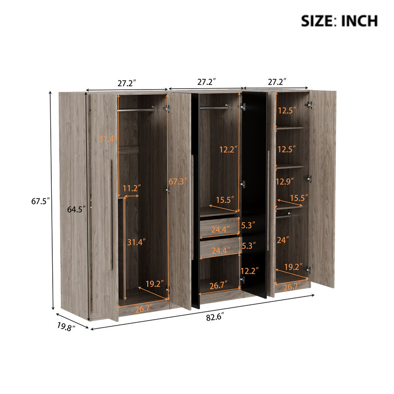 Merax 6 Doors Wardrobe Closet with 3 Clothes Hanging Rails