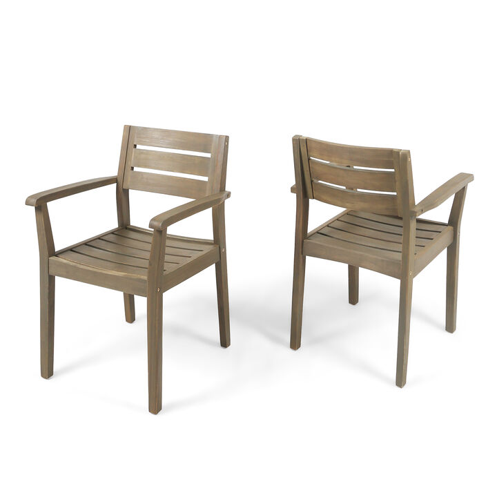 Merax Acacia Wood Patio Armchair Dining Chairs Set 2 PCS