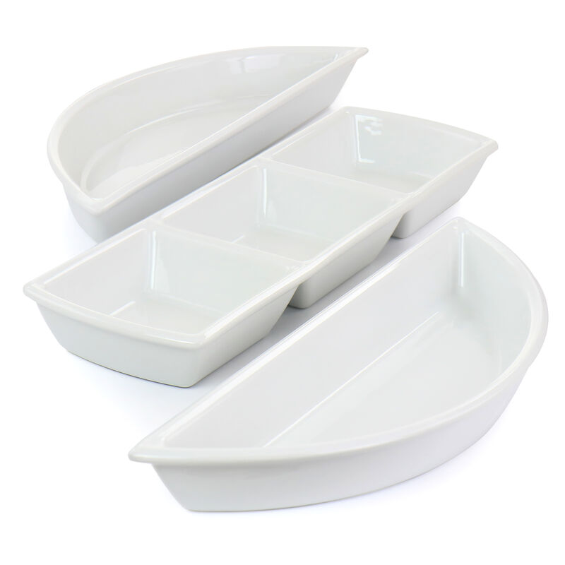 Gibson Elite Gracious Dining 4 Piece Fine Ceramic Sectional Tray Set with Acacia Wood Base