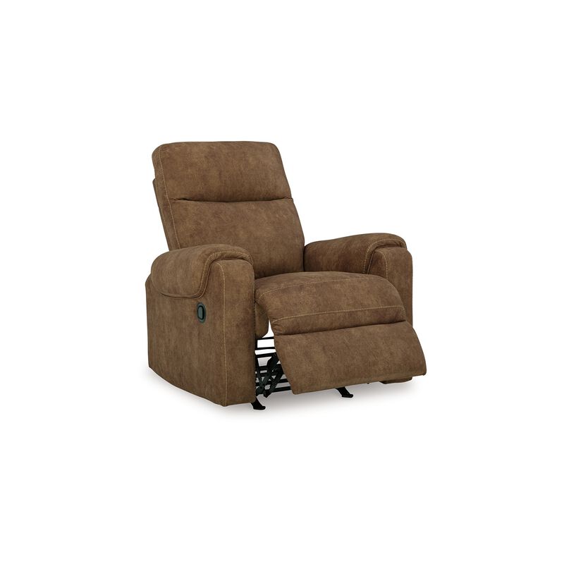 Woli Manual Rocker Recliner Chair, 39 Inch Classic Brown Faux Leather - Benzara