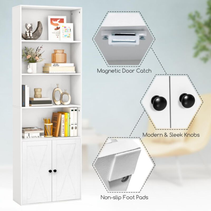 Hivvago 71 Inch Freestanding Bookshelf with 6 Shelves and 2-Door Cabinet