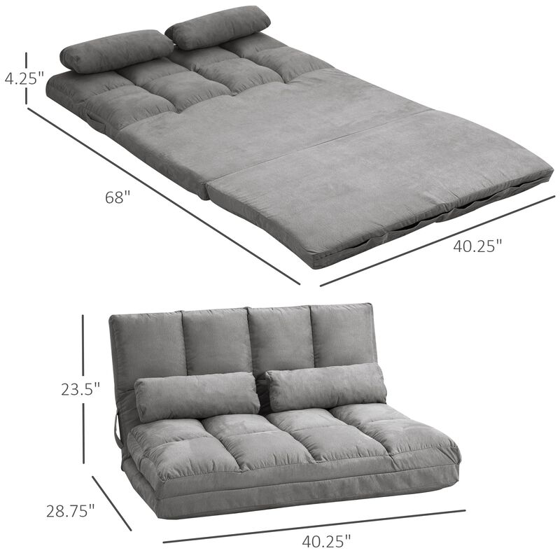 Dark Gray Convertible Bed Chair: Foldable, Adjustable, 2 Pillows