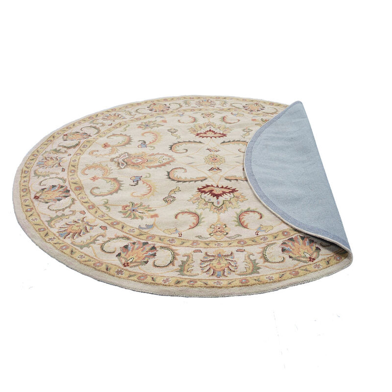 RUGSOTIC CARPETS HAND TUFTED WOOL ECO-FRIENDLY AREA RUGS  - 10'x10', Round Shape, Beige & Ivory, Classic Oriental Traditional  Design, High Pile Thick Handmade Anti Skid Area Rugs (K0BG09)