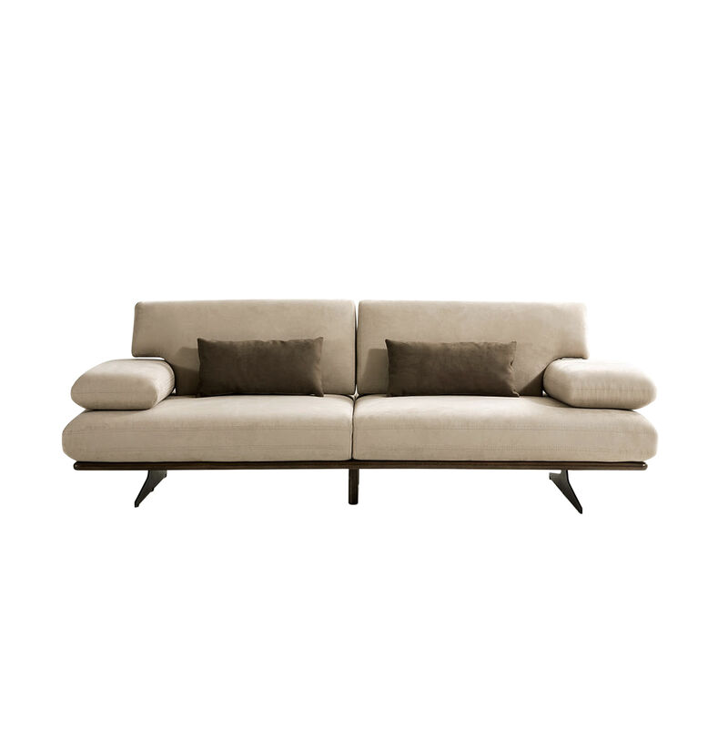 Pasargad Home Delano Beige Faux Suede Sofa with Sliding Backrest and Armrest
