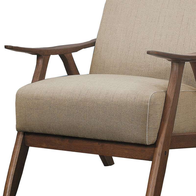 Fabric Upholstered Accent Chair with Curved Armrests, Light Brown-Benzara
