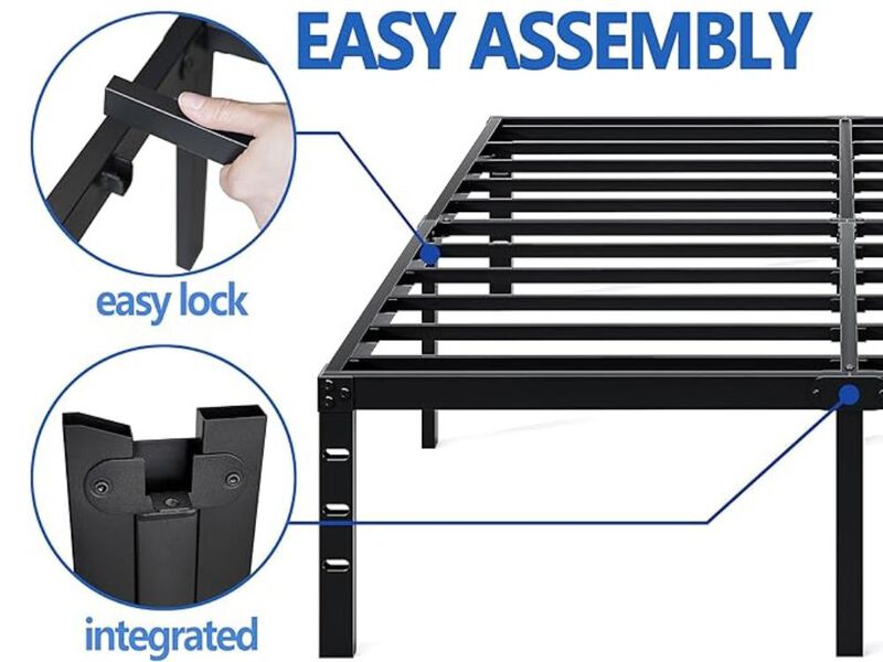 Queen Metal Bed Frame, 14" High, Heavy Duty with Storage, No Box Spring Needed