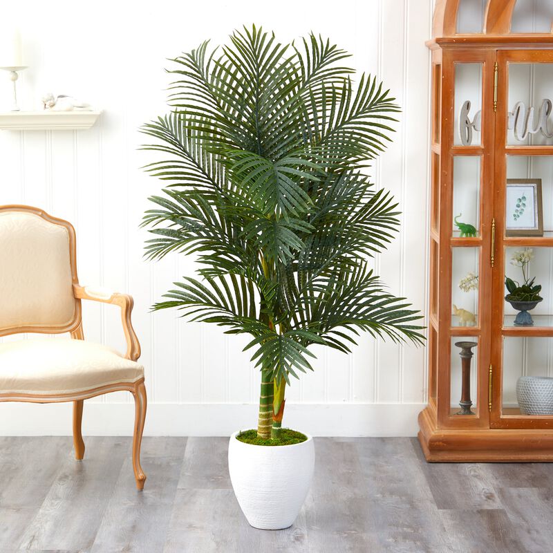 Hivvago 5 Feet Paradise Palm Artificial Tree in White Planter