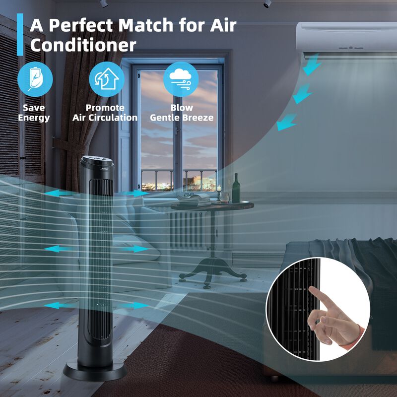 40 Inch Tower Fan with Remote 75˚ Oscillating Fan with 3 Wind Modes and 4 Wind Speeds-Black