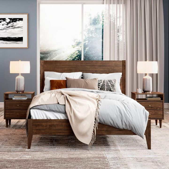 Hivvago King Size Rustic Walnut Mid Century Slatted Platform Bed
