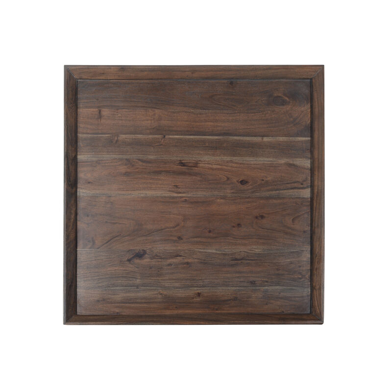 36 Inch Square Shape Acacia Wood Coffee Table with Trapezoid Base, Brown-Benzara