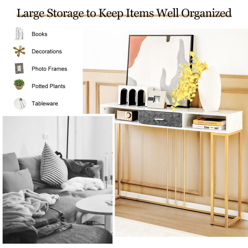 Narrow Long Sofa Table for Living Room-White