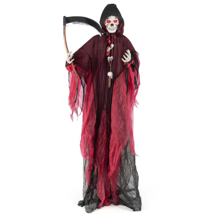 Hivvago 8 Feet Halloween Standing Grim Reaper with Terrifying Sounds and Lighted Eyes