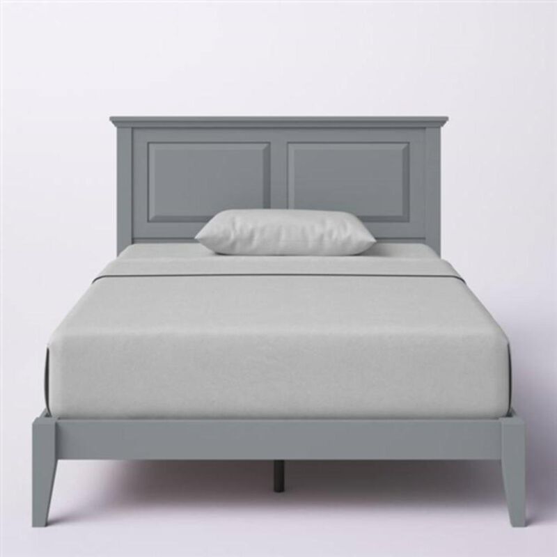 Hivvago Full Traditional Solid Oak Wooden Platform Bed Frame with Headboard in Grey