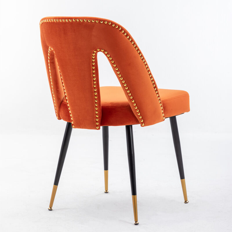 Contemporary Velvet Dining Chairs, Orange, Set of 2