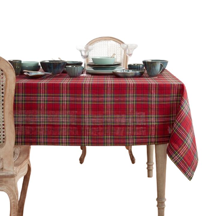 Solino Home 100% Pure Linen Red Tablecloth | Classic Tartan Plaid