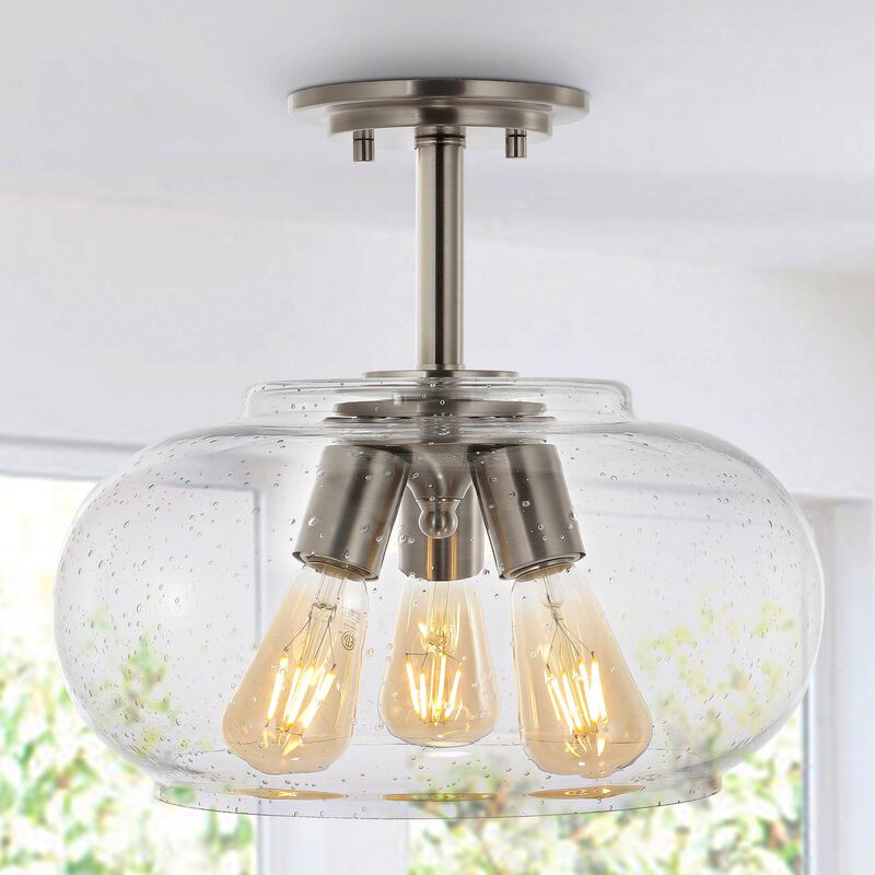 Lina 3-Light Modern Industrial Iron/Seeded Glass LED Semi Flush Mount