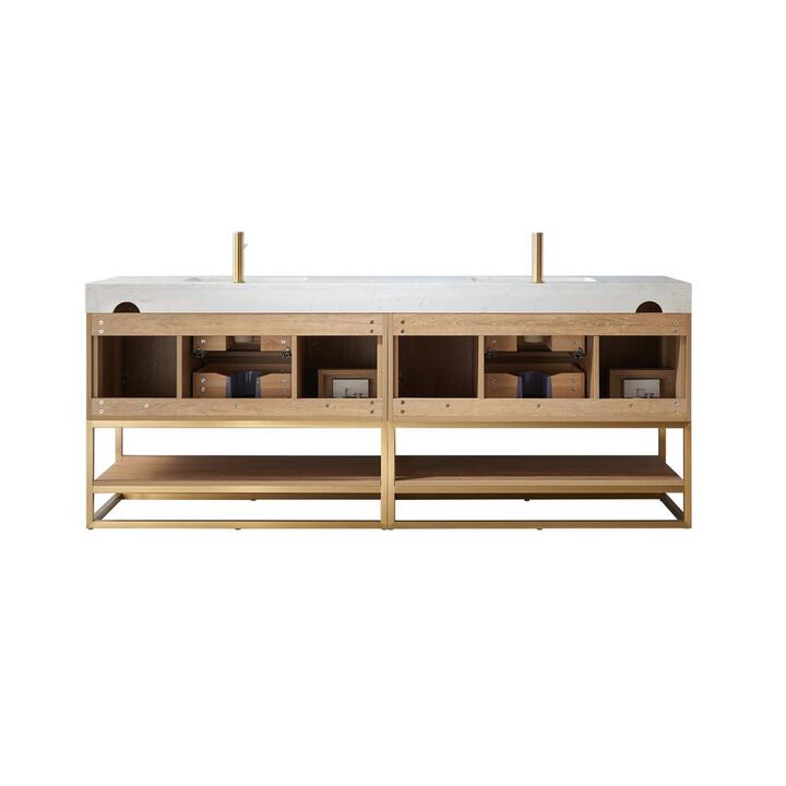 Vinnova Design 84 Double Sink Bath Vanity with White Grain Stone Countertop