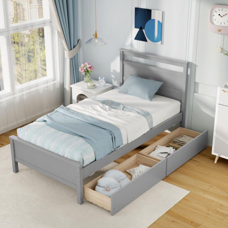 Hivvago Wooden Bed Frame with 2 Drawers for Teens and Adults