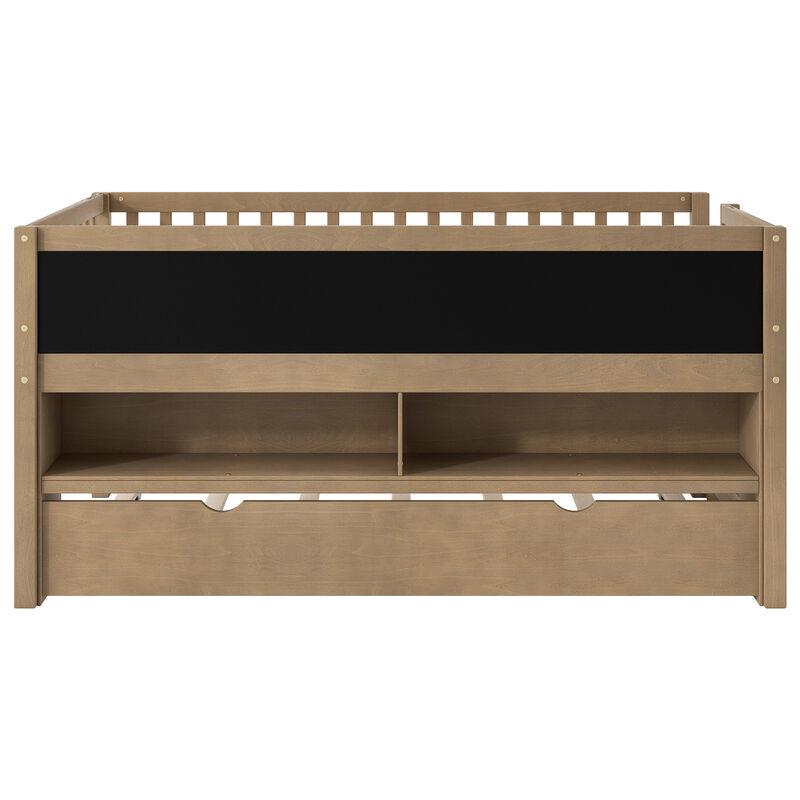 Merax Low Loft Bed with Storage Shelves and Trundl