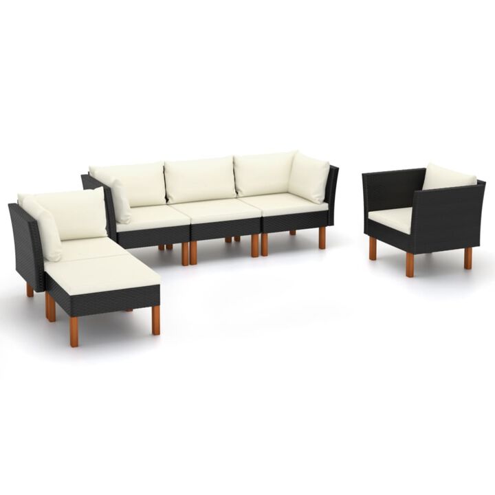 vidaXL 6 Piece Garden Lounge Set Poly Rattan and Eucalyptus Wood Black