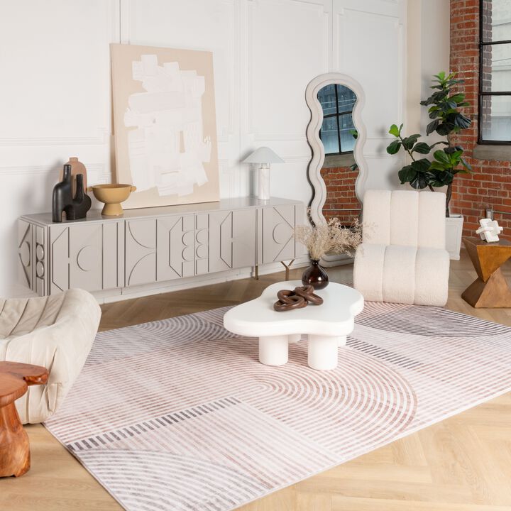 Eclipse Minimalist Abstract Geometric Beige Brown Indoor Soft Area Rug