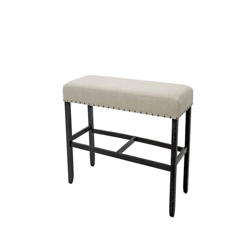 Sania II Rustic Counter Ht. Bench, Antique Black Finish-Benzara