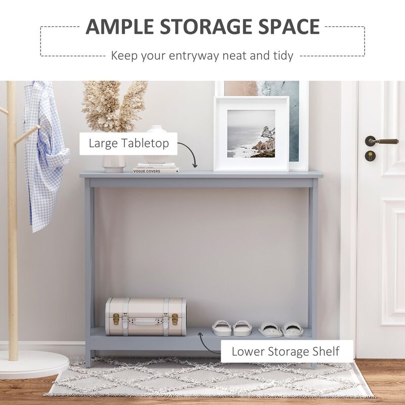 Grey Modern Hallway: 2-Tier Console Table with Storage Shelf