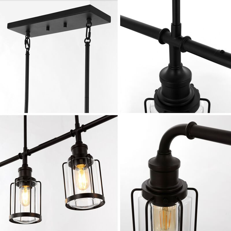 Abbott 4-Light Farmhouse Industrial Iron/Glass Linear LED Pendant