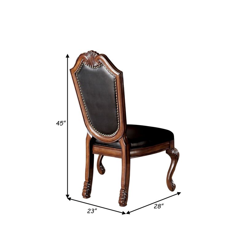 Loki 28 Inch Dining Chair, Nailhead Trim, Faux Leather, Set of 2, Brown-Benzara