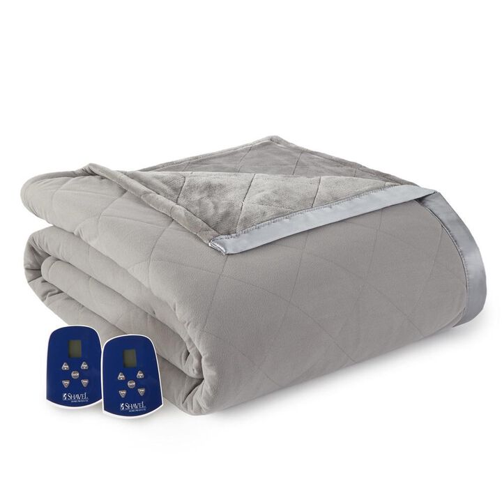 Shavel Micro Flannel High Quality Heating Technology Ultra Velvet Reversible Electric Blanket - King 90 x108" - Smoke.
