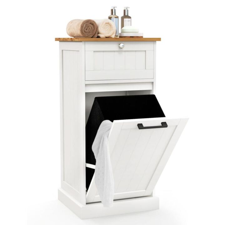 Hivvago Freestanding Tilt Out Laundry Cabinet with Basket-White