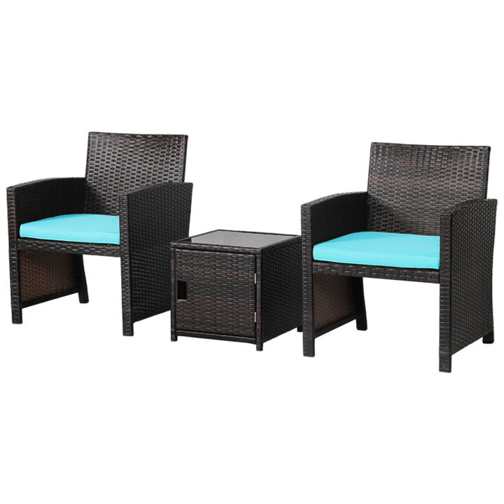 3 Pieces Patio Wicker Furniture Set with Storage Table and Protective Cover