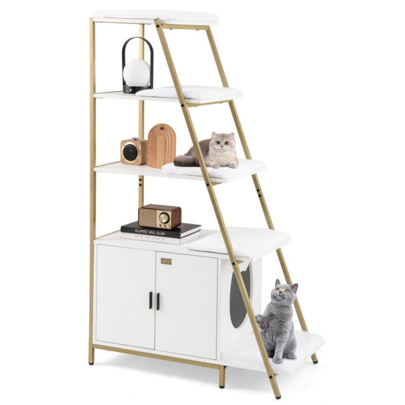 Large Cat Litter Box Enclosure with Storage and Ladder Shelf