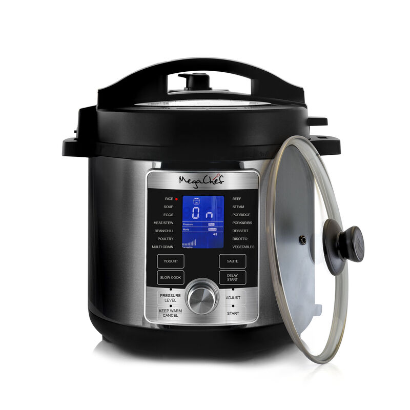 MegaChef 6 Quart Stainless Steel Electric Digital Pressure Cooker with Lid