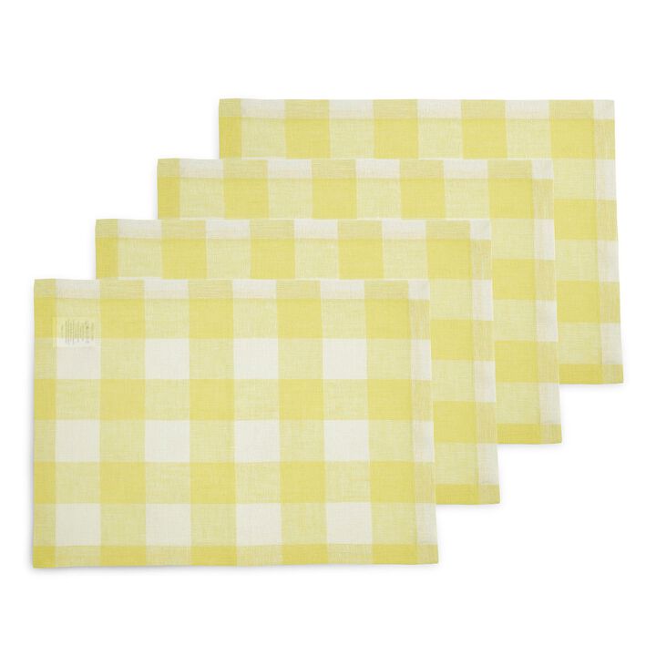 Solino Home 100% Pure Linen 14 x 19 Inch Placemats Set of 4 | Buffalo Check