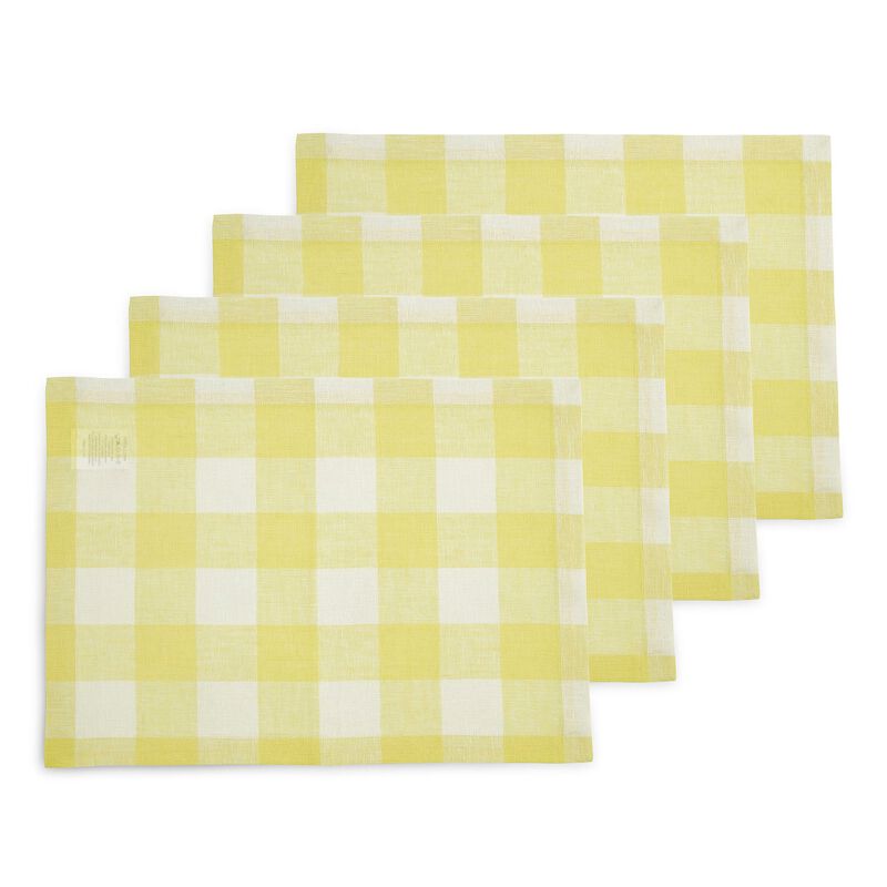 Solino Home 100% Pure Linen 14 x 19 Inch Placemats Set of 4 | Buffalo Check