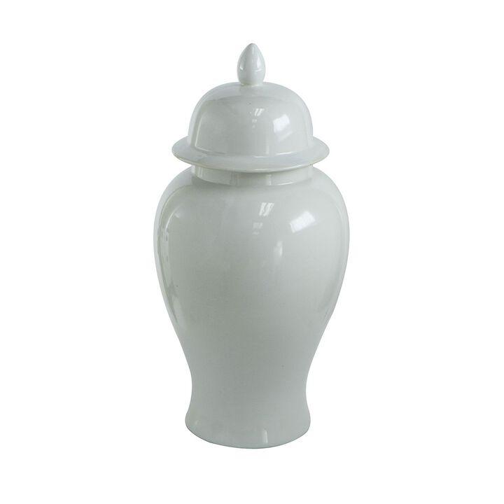 Deva 20 Inch Medium Porcelain Ginger Jar, Classic White Glossy Finish-Benzara