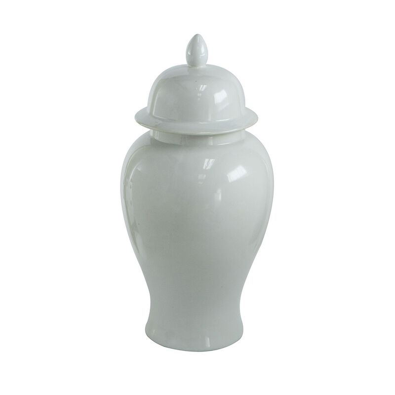 Deva 20 Inch Medium Porcelain Ginger Jar, Classic White Glossy Finish-Benzara