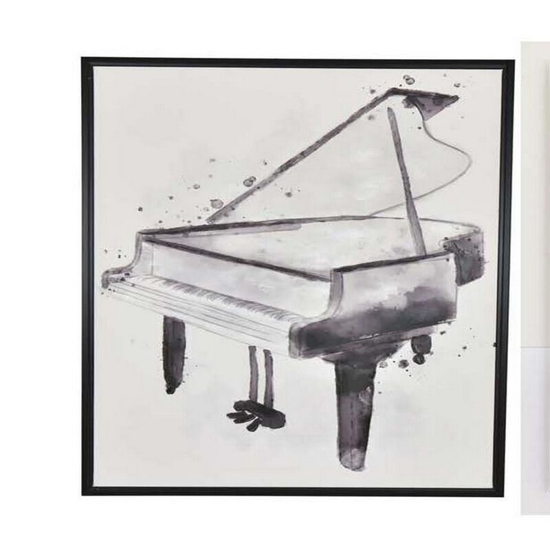 30 x 40 Framed Wall Art Painting Set of 2, Guitar and Piano, Black, White - Benzara